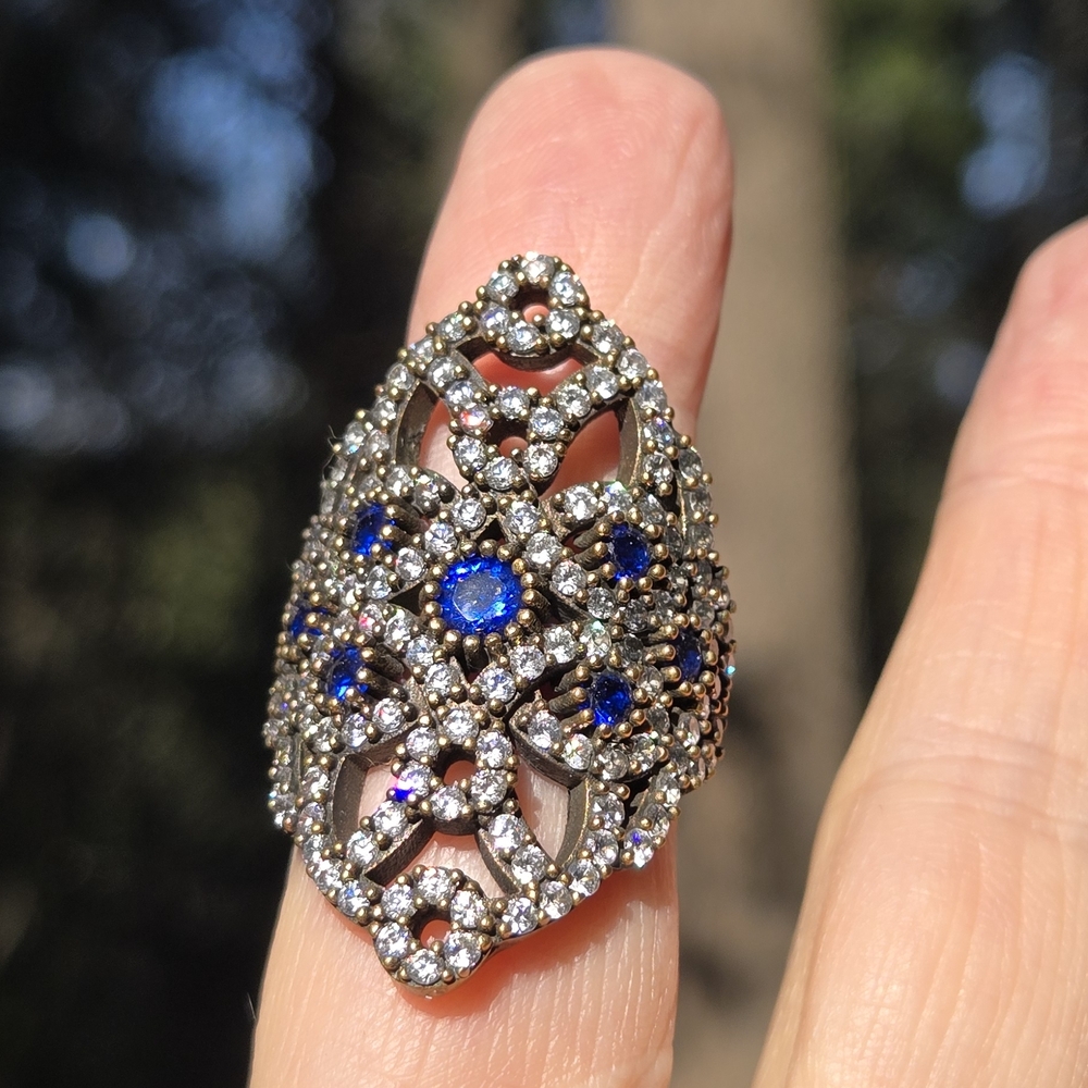 Sapphire & Topaz Sterling Bronze&Gold Cocktail Ring Sz7 - Picture 1 of 10